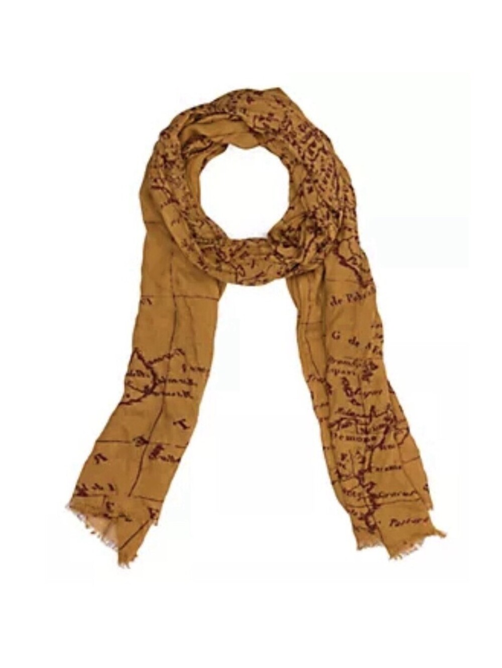 NWT Patricia Nash Brown Riot Rust Antique Map Art Print Fringe Wrap Shawl Scarf